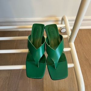 Green genuine leather heeled sandals